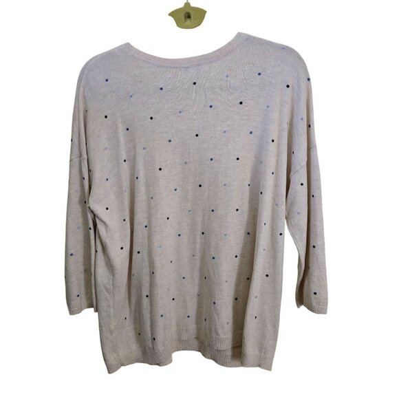 J. Jill Dotembroidered Crewneck Pullover Cream Blue Sweater Size XLp - Picture 3 of 6